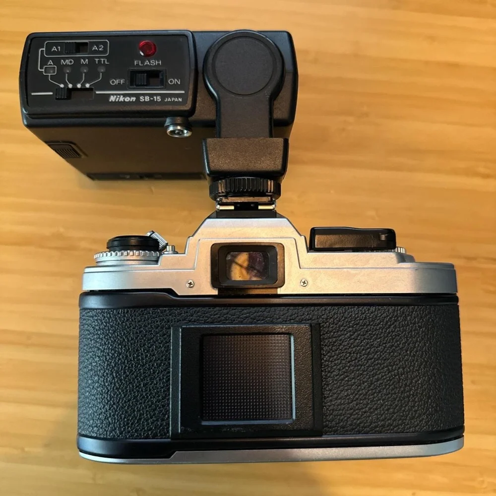 Nikon FG Camera with SB-15 Flash - Black and Silver